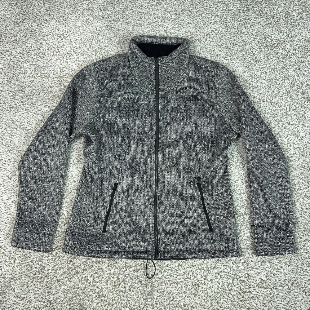 The North Face Jacket Womens L Gray Herringbone Fleece Windwall Outdoor Hiking